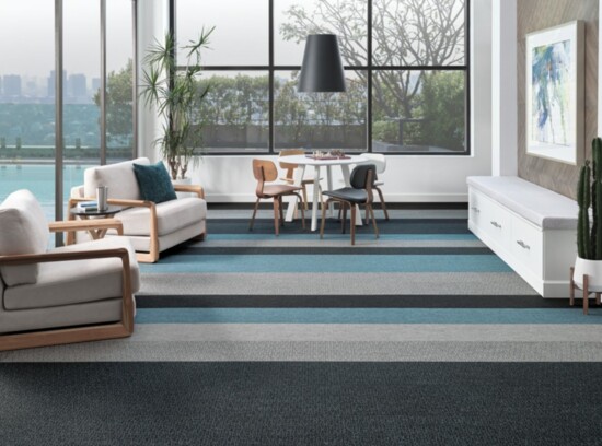 Patterned and multi-color carpeting adds interest to living spaces. Courtesy Floor Coverings International