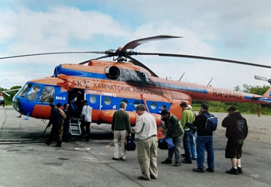 Boarding the Mi8 helicopter in Petropavlovsk with destination to the fishing rivers.