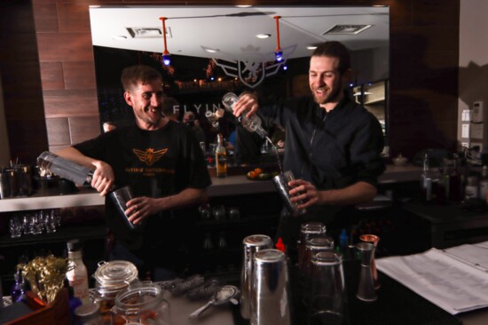 Mixologists Nick and Joey preparing some of the 50 plus cocktails at the Flying Dutchman Spirits cocktail room in Eden Prairie