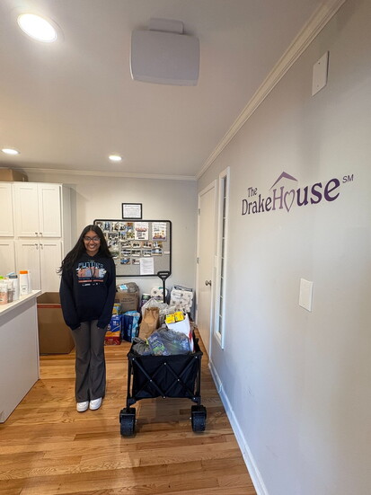 Aanya collects and delivers donations to The Drake House.
