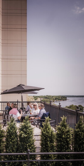 The third-floor patio, only a stone’s throw from Lake Mendota.