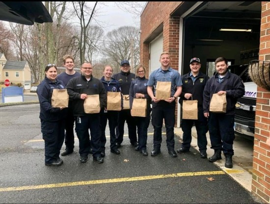 Chef Matt Storch of Match Burger Lobster delivering lunch to Trumbull EMS.