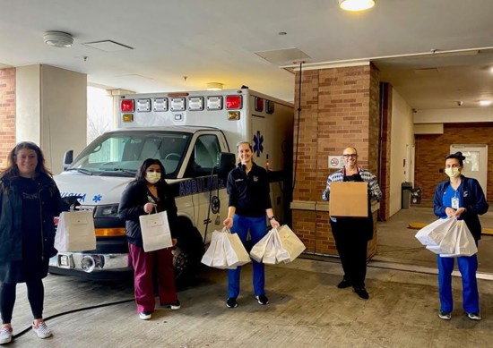 Robin and Jeffrey Selden of Marcia Selden Catering delivering to Stamford Hospital.