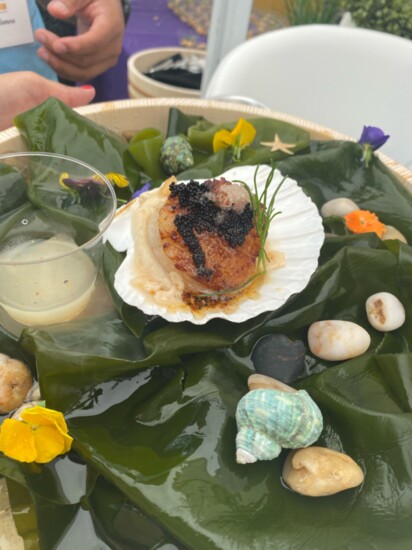 Chef Abdu Romero's winning pan-seared scallop with celeriac, finger lime, tobiko caviar and shrimp chicharrón. Photo Credit: Slate Bistro & Craft Bar