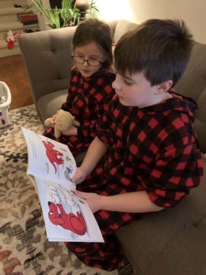 Will and Katelyn reading one of their advent books.