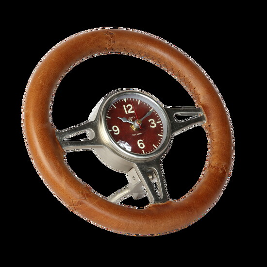 Classic Car Leather Steering Wheel Desk Clock Annabel James