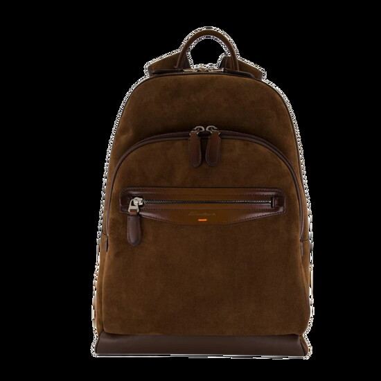 Santoni Dark Brown Suede Leather Backpack by Fashion Clinic