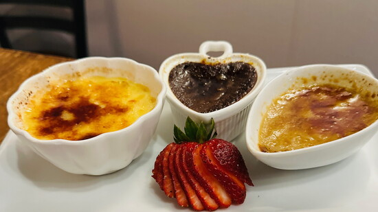 Crème brûlée trio at Agapi