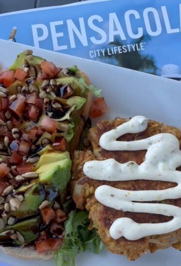 Vegan crab cake and avocado toast at The Leisure Club