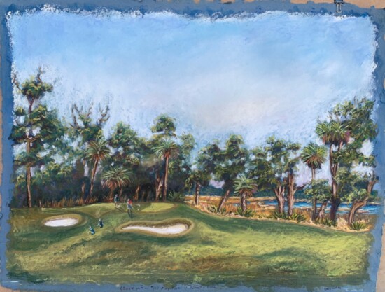 10th hole, painting by Owen Foster, renown caddy  at May River Golf Club, Palmetto Bluff, SC.