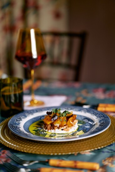 Golden beet salad with whipped goat cheese by Gourmand.