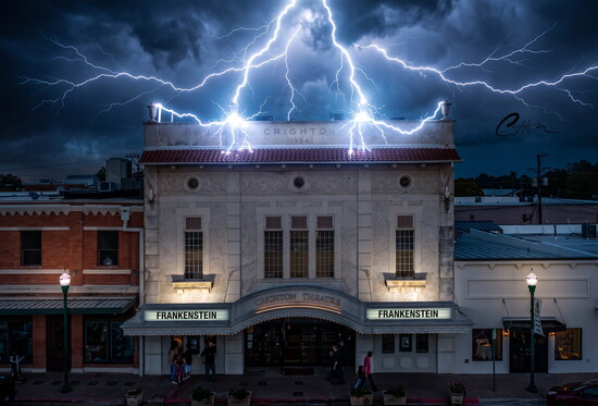 Crighton Theatre in a surprising lightning storm