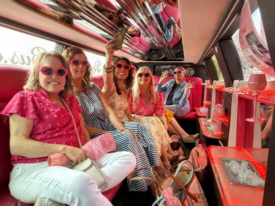 Publishers ride in Brooks Bubble Bus (limo)