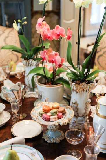 Century Old Paris and porcelain table setting from a French Chateau adorn the table ready for brunch