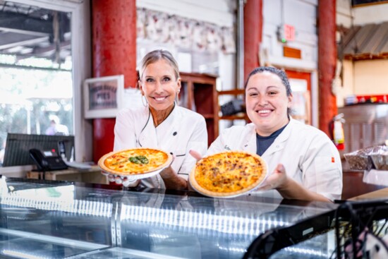 Carrie and Liz with quiches.