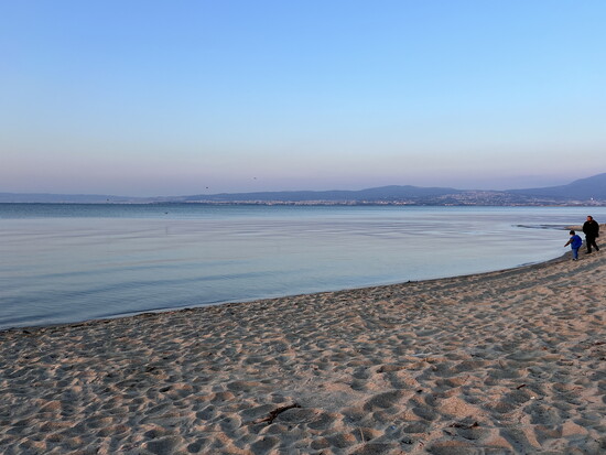 The Thessaloniki beach at sunset. 