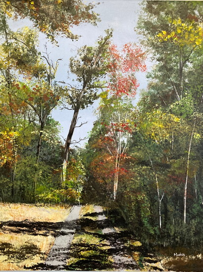 Walking up the driveway to the West Virginia cabin. About a quarter mile hike uphill. Pat's favorite painting. 