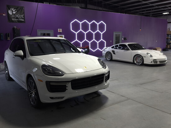 A pair of Porsches waiting to be picked up from Leading Edge Car Care.