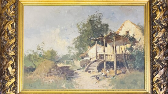 Eugene Galien Laloue, French 1854 - 1941 French Cottage Scene Oil on Panel 34 x 26