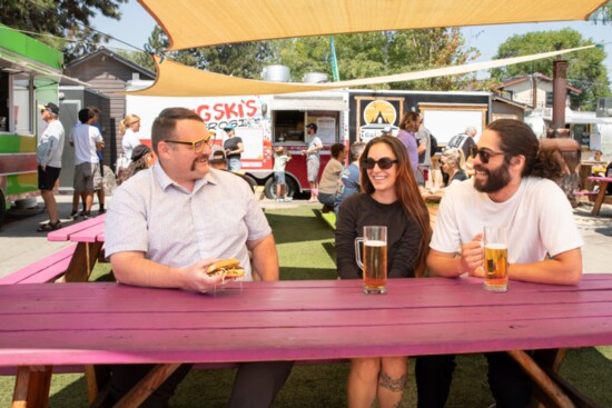 Jones with Corinne Luksch and Tyler Strauss enjoying lunch at the Podski. Photo credit: Maile Mason