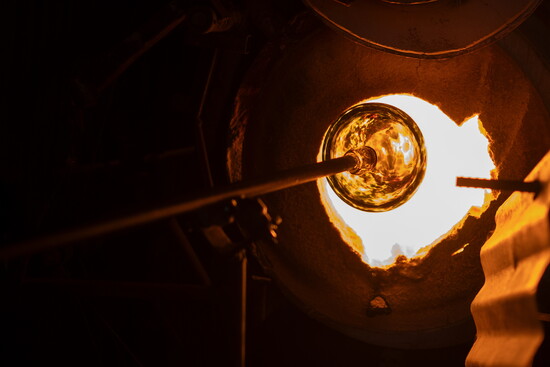 Glass being heated. Photo Credit: Sanjay Suchak. 