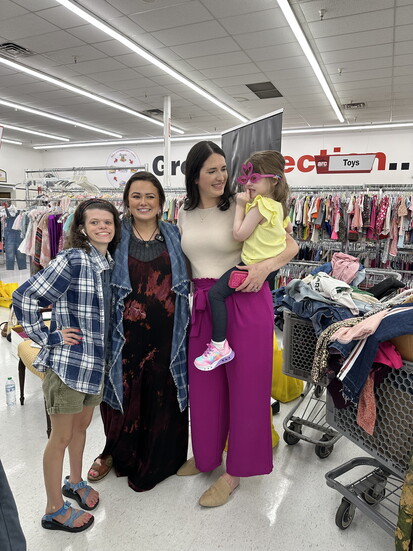 Arc Thrift Store: Alexadra Birch, Victoria Birch, Karmen Peak, & model Jovie Peak preparing for the runway