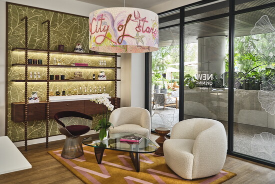 The inviting entry features a hand-painted lampshade by Elzbieta Radziwill