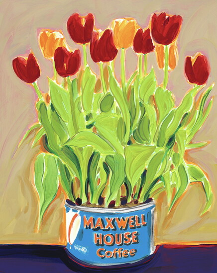 Tulips in a Blue Coffee Pot by Matthew Johnston