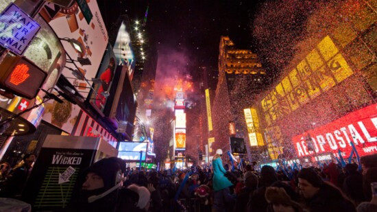 A crowd in Times Square welcoming the year 2013. (Anthony Quintano/Wikipedia.)