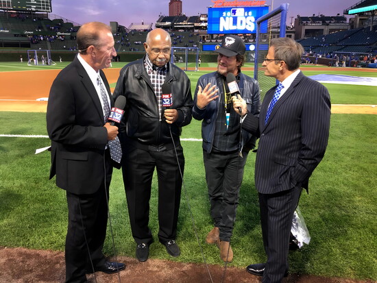 Canellis with Eddie Vedder on Wrigley Field, October 2016. (Photo provided.)