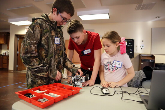 Library patrons build robots at Blanchard Public Library. (Photo provided)