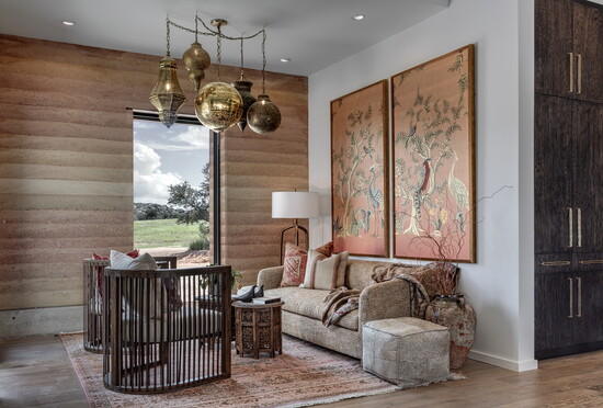 Areas of the interior are highlighted by window vistas giving a picturesque frame to the outdoor landscape. 
