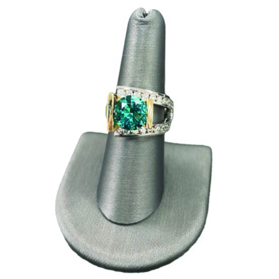 14ktyg & 14ktwg Caribbean Blue Topaz & Diamond Ring  "Frank Reubel" Designer  $ 8399