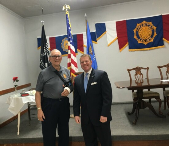 McPeek with State Rep. Mike Sanders at the American Legion Norman Post's 100th birthday celebration