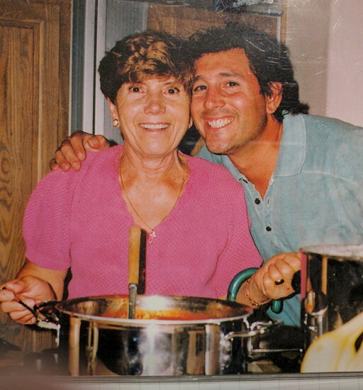 Perry and his mother, Anna, in the kitchen.