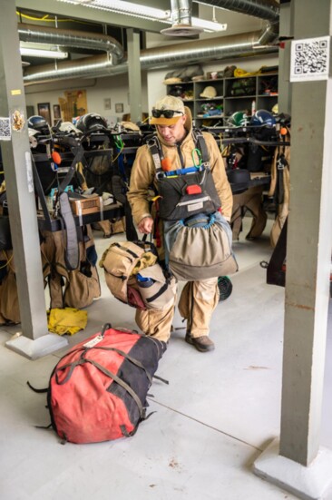 Smokejumpers jump with about 90 lbs. of gear and carry this, plus additional supplies dropped, out to a road for pick up at the end of an event. 
