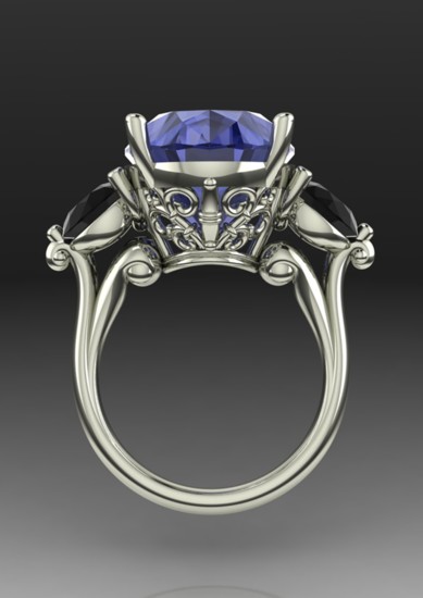 Tanzanite and Black Diamond Custom Designed Ring