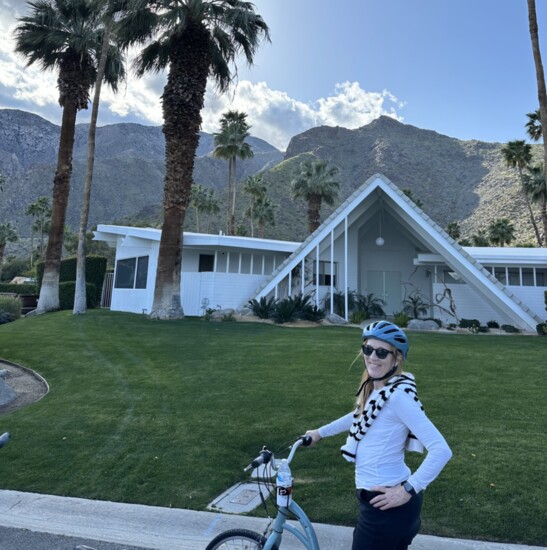 One of many stops on the Palms Springs Celebrity Bike Tour featuring preserved mid-century modern architecture.