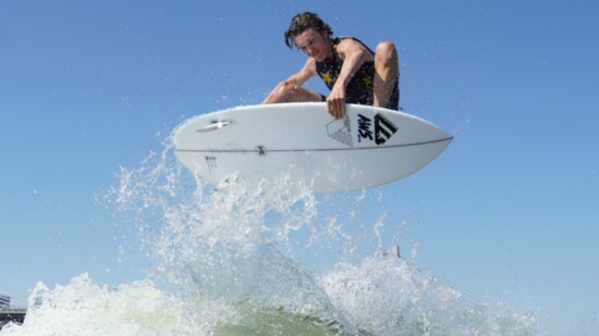 AWS affiliate Dean Wilson wake surfing on the Willamette River. 
