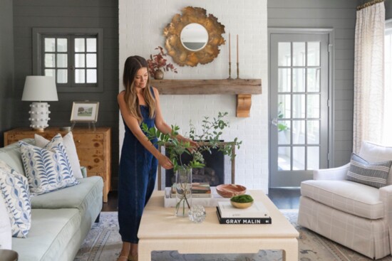 Kristen puts the finishing touch on this calming, timeless, never-want-to-leave, living room design. 