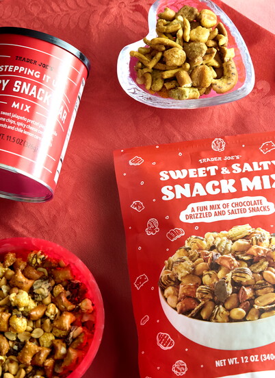 Trader Joe's Sweet and Salty Snack Mix and Stepping It Up Spicy Snack Mix.