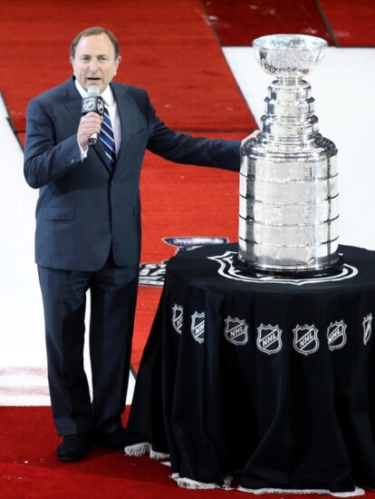 Commissioner Bettman with the Stanley Cup
