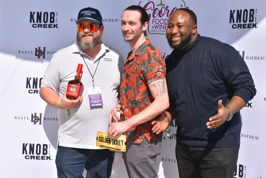 Georgia's Best Whiskey Cocktail Challenge Winner Dillon Mines with Ryan Meegan and Chef Jernard