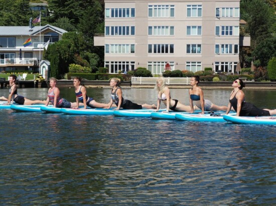 Yoga Paddle boarding in Lake Washington