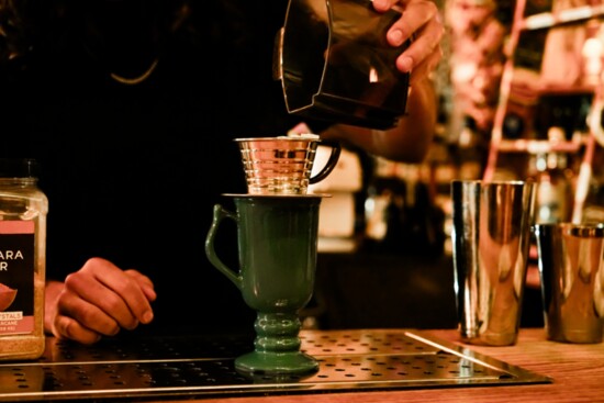 Patrick's Irish Pub's Roman Garcia brews up a "Irish Coffee (w/o Whiskey)": coffee, heavy whipping cream, brown sugar and simple syrup 