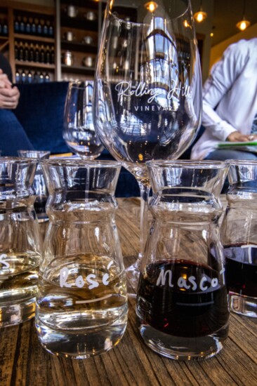 Tastings at Rolling Hills Vineyard's urban tasting room include four pours. 