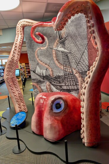 Kraken / giant squid exhibit by Light Wall at the Ela Area Public Library. Photo: Christina Sikorski