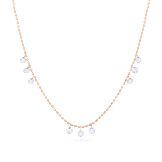 JL Rocks 18K Ice Drop Diamond Laser Cut Necklace On a Bubble Chain With 9 Diamonds, .54 Ct. Available in rose, white or yellow gold, $1400, JL Rocks, Westport