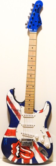 Hand Painted Fender Strat Replica Electric Guitar By V. Andriotis, price available upon request, available at Westport River Gallery