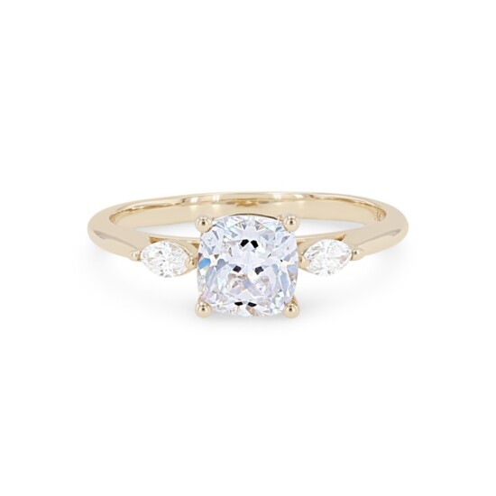 Three-stone engagement setting features two marquise-cut diamonds totaling 0.17 carats diamondsdirect.com  $1,500 (setting only)